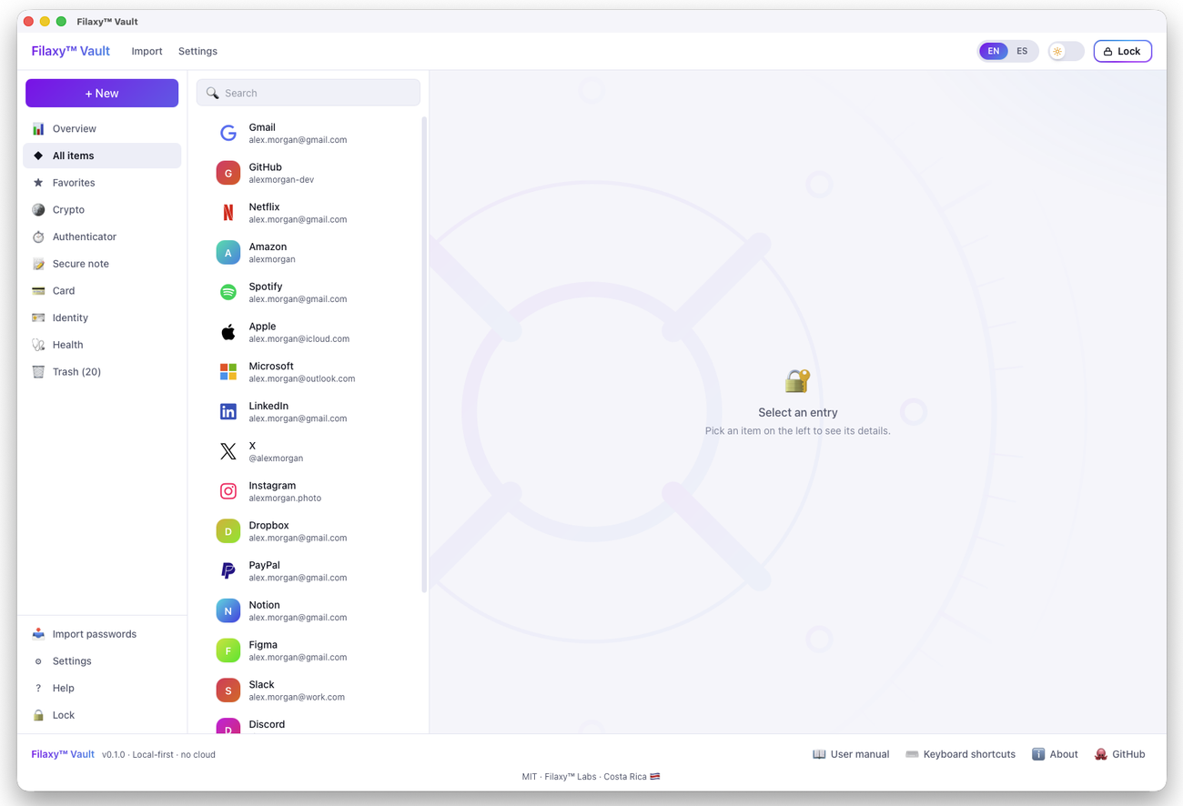 Filaxy Vault running on macOS